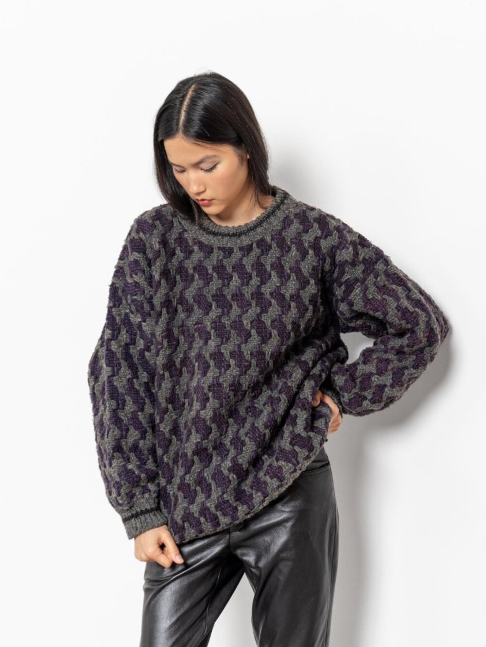 OVERSIZE CHUNKY WOOL Geometric Sweater Jumper Vintage Cozy Winter / Large Xl